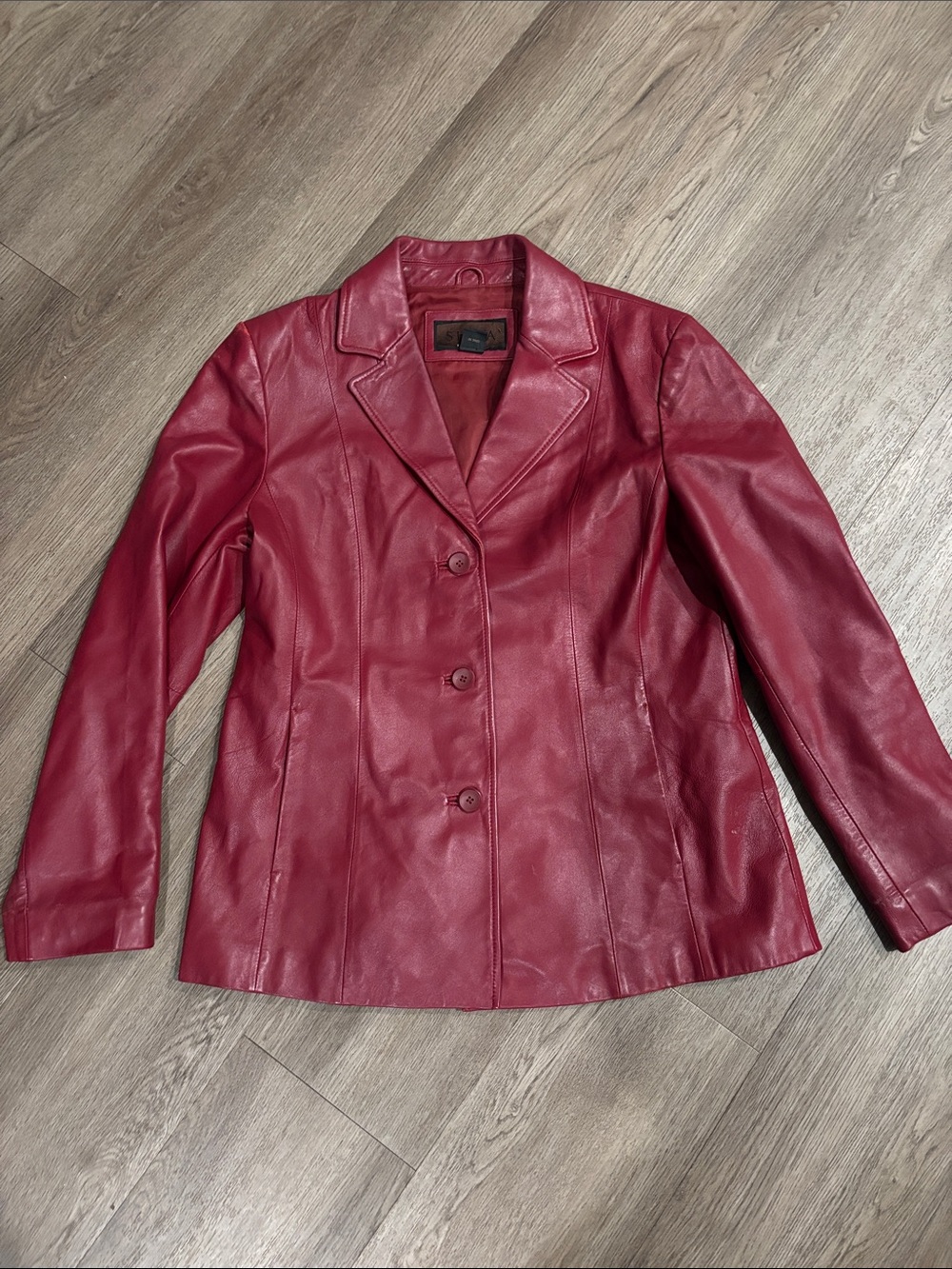 Vintage 90s Siena Studio Red Lambskin Leather Button Up Blazer Jacket